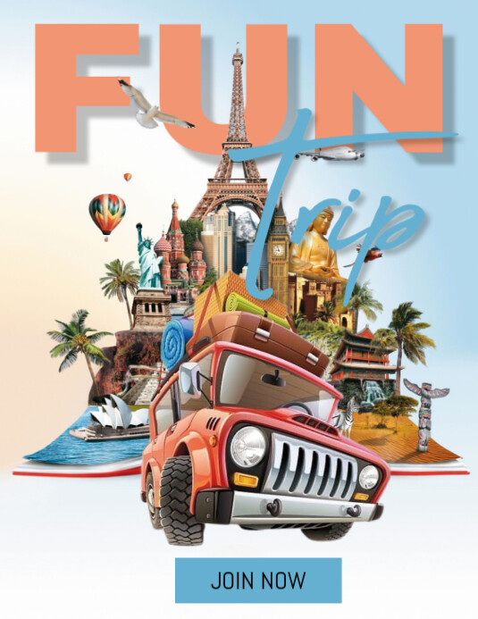 White Maksimalis Fun Trip Pamflet (letter As) template