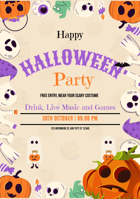White Maksimalis Happy Halloween A4 Template | PosterMyWall