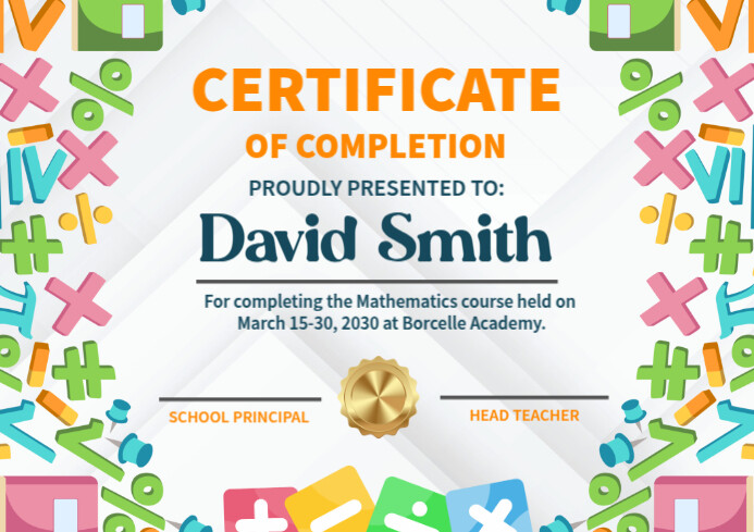 White Maksimalis Mathematics Certificate Of Completion A4 Template ...