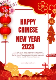 White Maksimalis Red And White Modern Happy Chinese New Year Poster A3 template