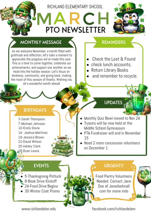 White march pto School Newsletter A4 Template | PosterMyWall