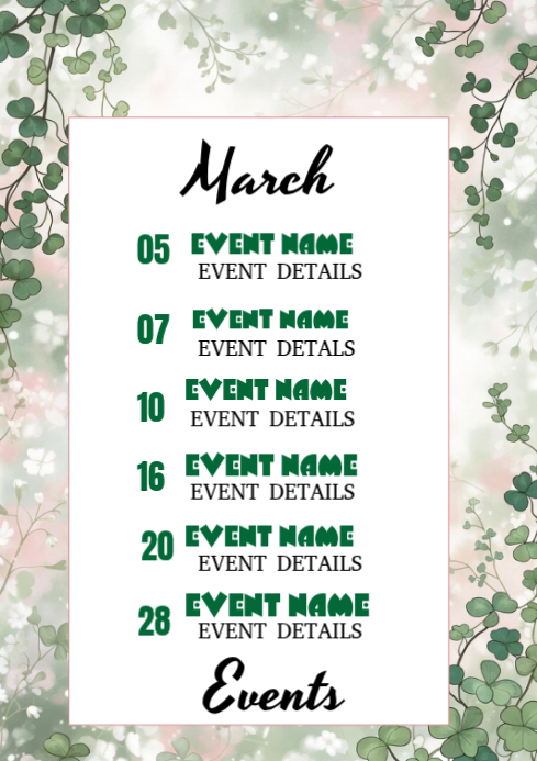 White March Upcoming Events A3 Template | PosterMyWall