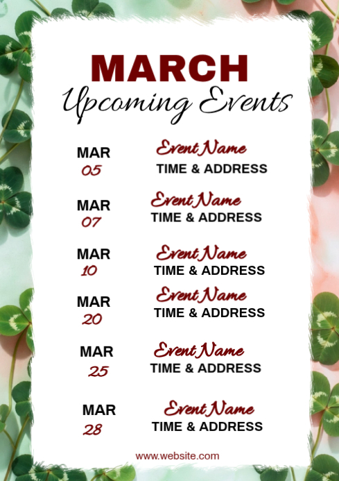 White March Upcoming Events A4 Template | PosterMyWall