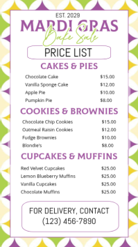 White Mardi Gras Bake Sale menu Instagram Story template