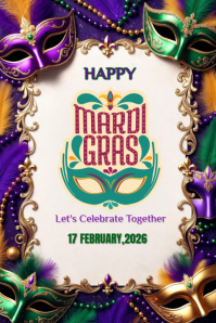 White Mardi Gras Celebration Poster template
