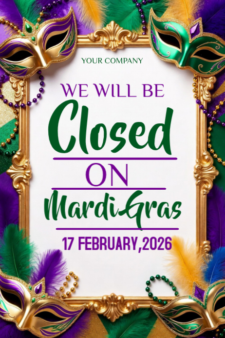 Plantilla de Mardi Gras Closure Announcement | PosterMyWall