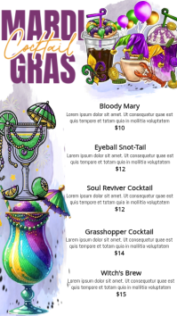 White Mardi Gras Cocktail Menu Digital Display template