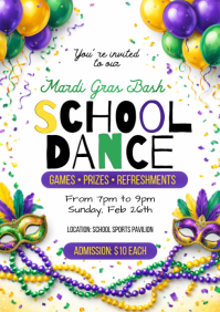 White Mardi Gras Dance A4 template