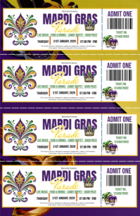White Mardi Gras Event Ticket Tabloid template