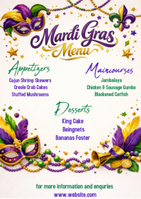 White Mardi Gras Menu A3 template