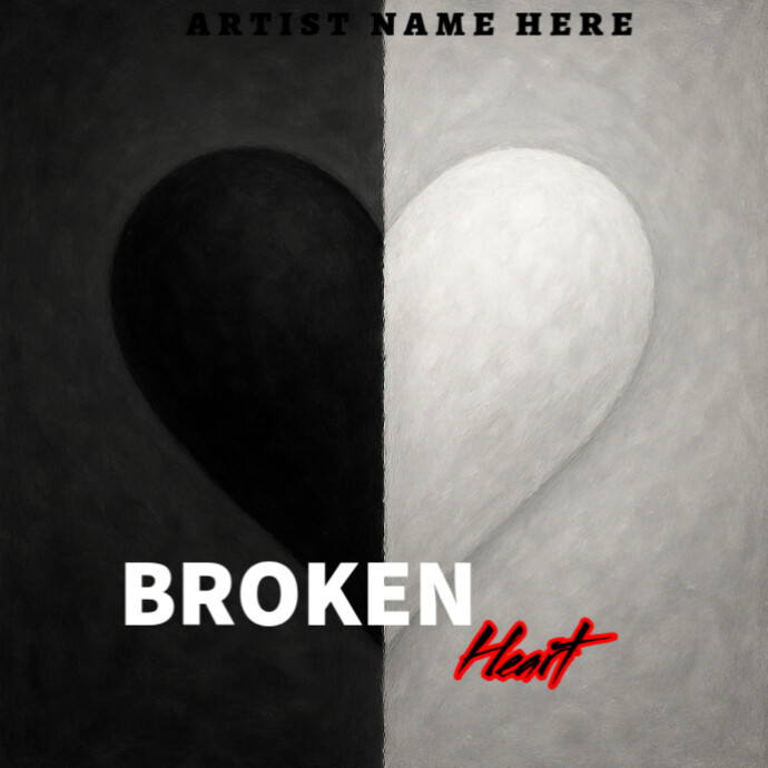 White Maximalist "black And White Split Heart | Symbolic Balance Album Cover Art" Album Cover 专辑封面 template