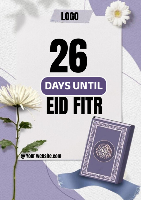 White Maximalist 2025 Eid Fitr Countdown Online Design Flyer/template  A4