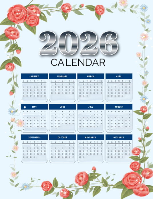 Plantilla de White Maximalist 2026 Calendar Flyer (us Letter ...