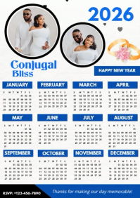 White Maximalist 2026 Couples Calendar Template A4