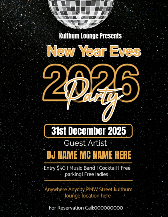 White Maximalist 2026 New Year Eve Flyer (us Letter) Template ...