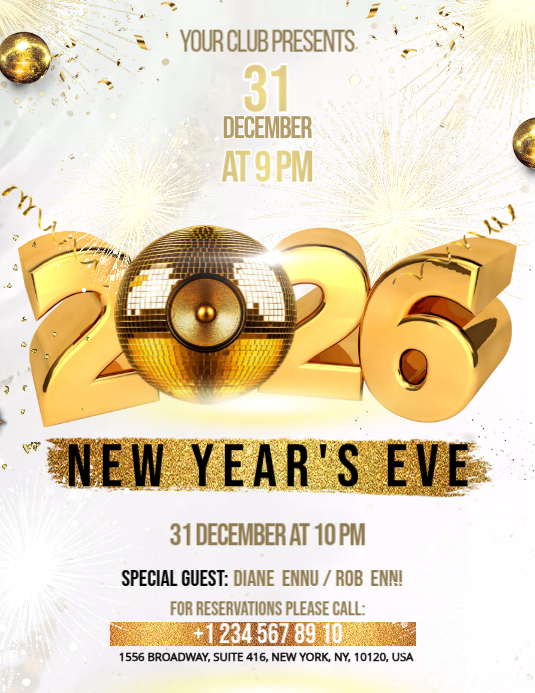 White Maximalist 2026 New Year Flyer (us Letter) Template | PosterMyWall