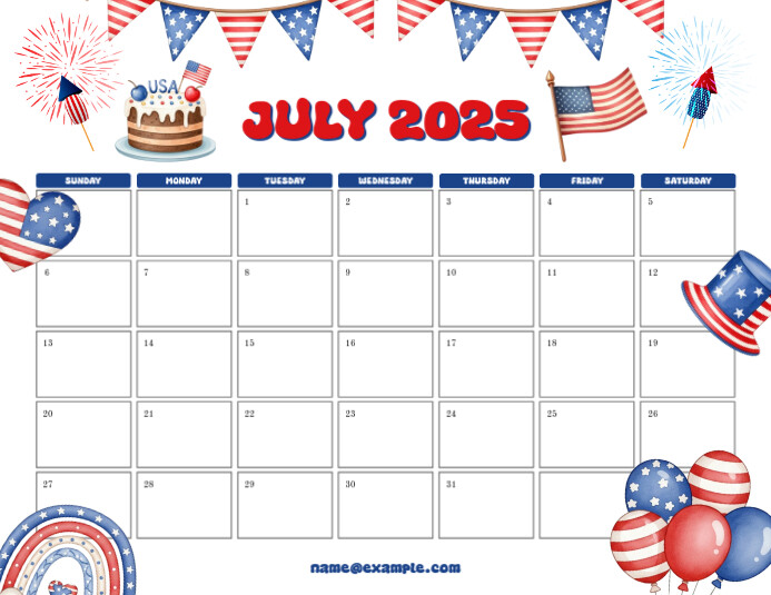 White Maximalist 4th July Calendar Flyer (us Letter) Iflaya (Incwadi ye-US) template