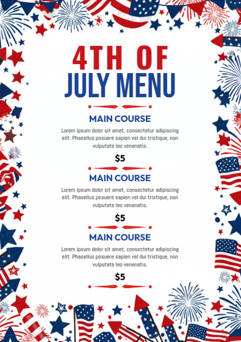 White Maximalist 4th July Menu Template Design A4
