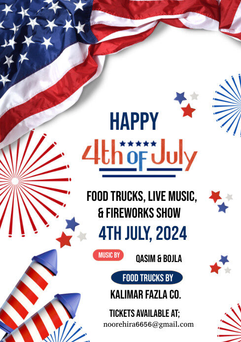 White Maximalist 4th July Party Invitation Te A4 template