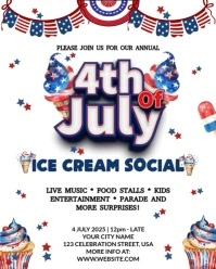 White Maximalist 4th Of July Ice Cream Party Flyer Instagram Portrait template