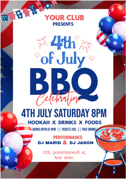 White Maximalist 4th Of July Party A4 Template | PosterMyWall