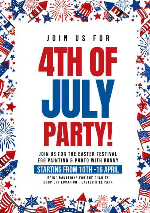 White Maximalist 4th Of July Party A4 template