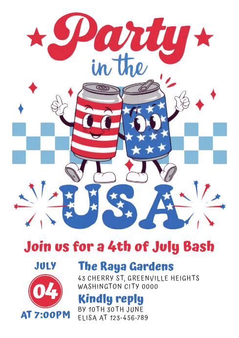 White Maximalist 4th Of July Party Invitation Template | PosterMyWall