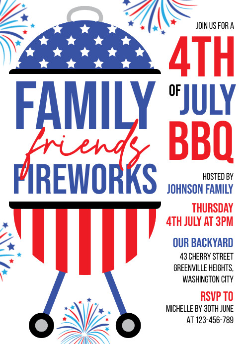 White Maximalist 4th Of July Party Invitation A4 template