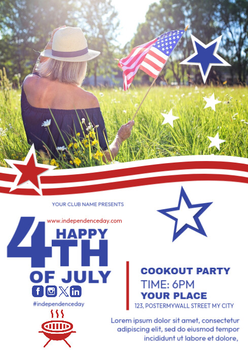 White Maximalist 4th Of July Party Invitations A4 template