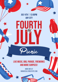 White Maximalist 4th Of July Picnic Invitation  A2 template