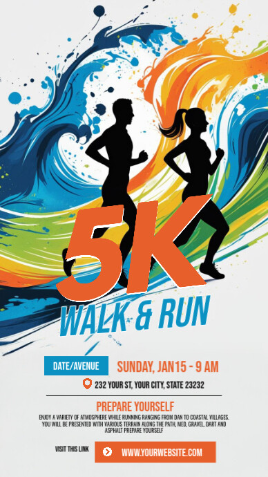 White Maximalist 5k Run & Walk Event  Instagram Story template