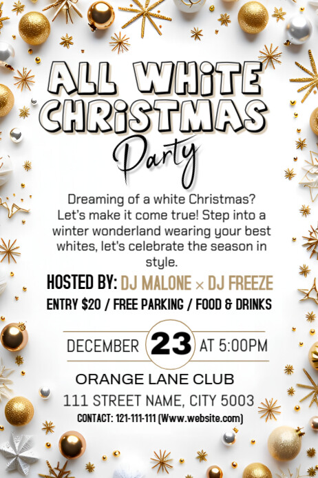 White Maximalist All White Christmas Party Poster Template | PosterMyWall