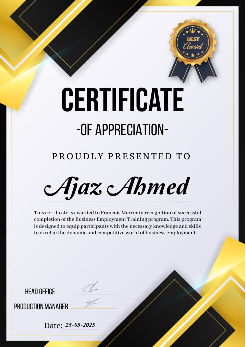 White Maximalist Apprection Certificate A6 template
