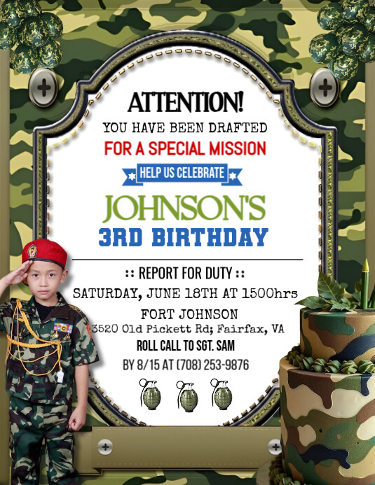 White Maximalist Army Birthday/ Army Party Invitation  Flyer (us Letter) template
