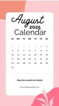 White Maximalist August 2025 Calendar  Digital Display (9:16) template
