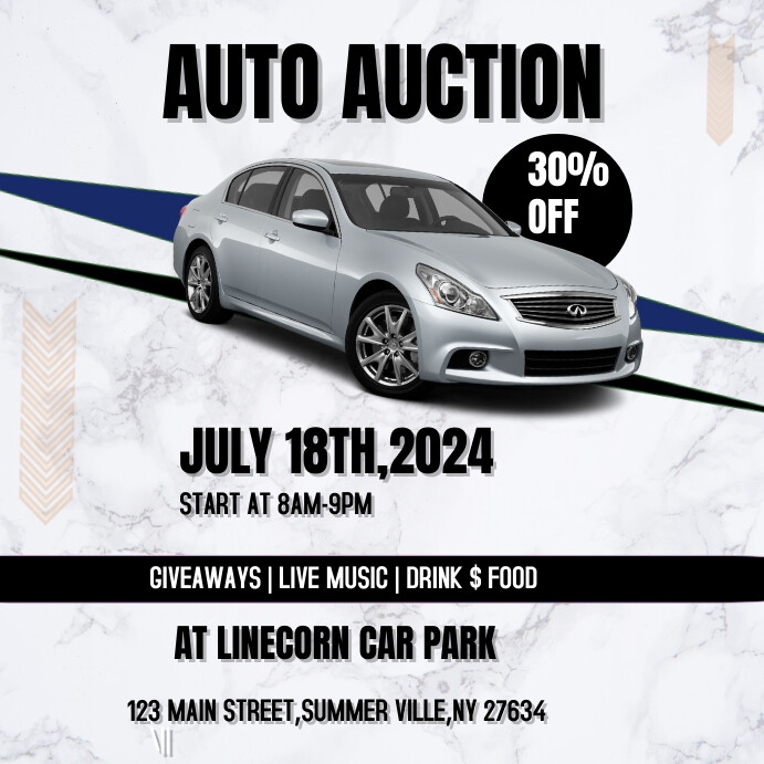 Auction Post Design White Maximalist Auto Auction Instagram Post Template | PosterMyWall