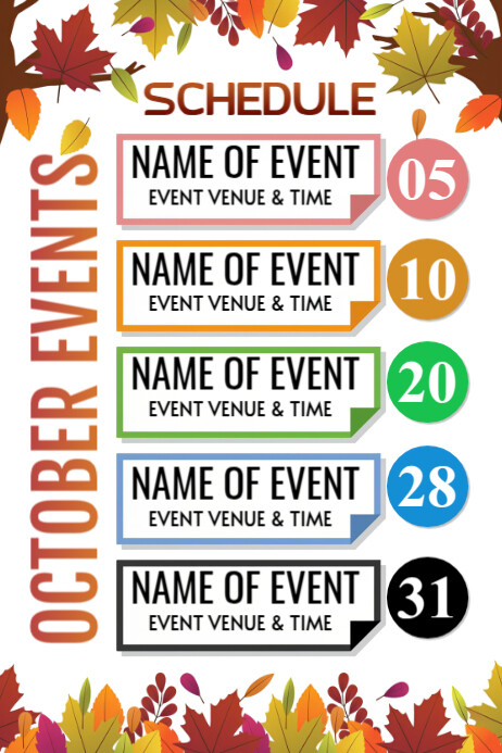 White Maximalist Autumn Events Schedule Poster Template | PosterMyWall