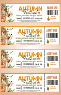 White Maximalist Autumn Festival Admit Ticket Tabloid template