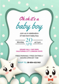 White Maximalist Baby Boy Shower A4 template