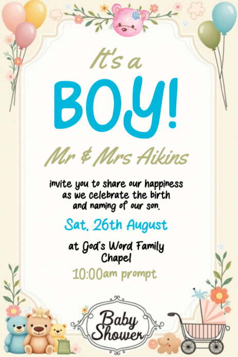 White Maximalist Baby Boy Shower Pinterest Graphic template
