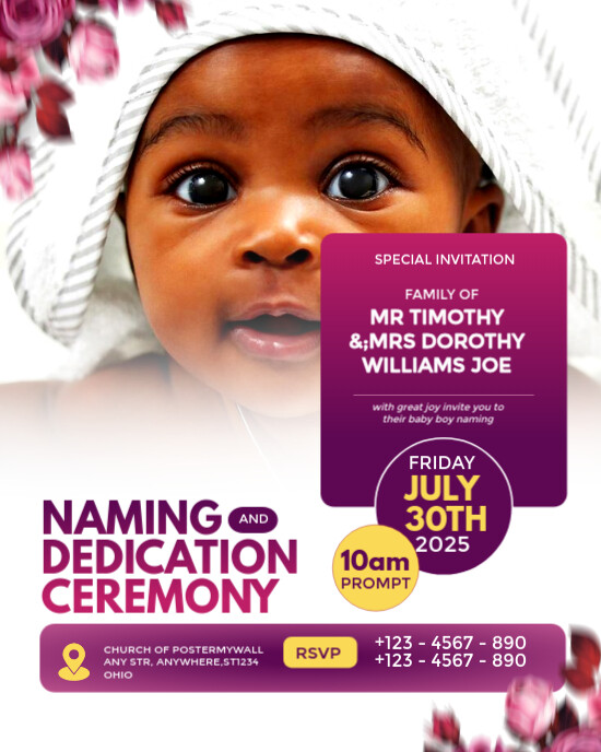 White Maximalist Baby Naming And Dedication Ceremony Flyer  Instagram Portrait template