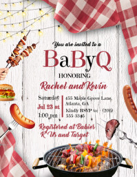 White Maximalist Baby-q Shower Invitation Flyer (us Letter) Volante (Carta US) template