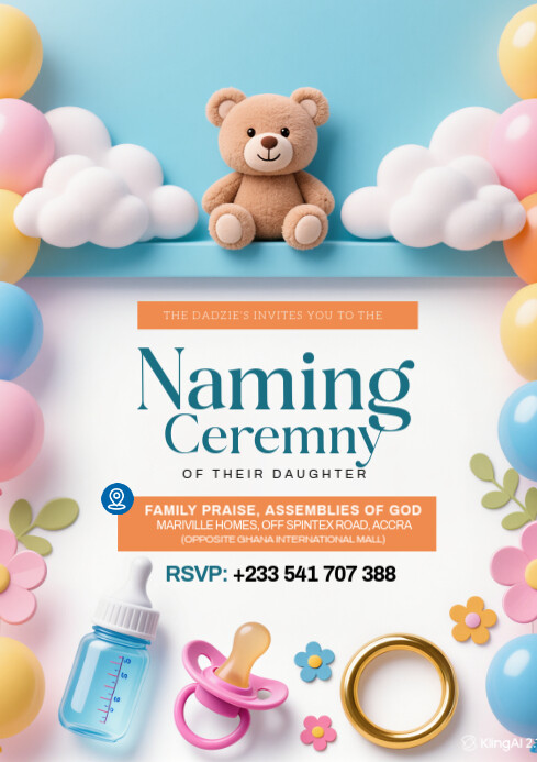 White Maximalist Baby Shower Invitation A4 template