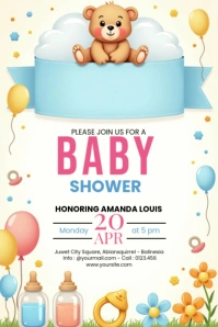 White Maximalist Baby Shower Invitation Pinterest Graphic template