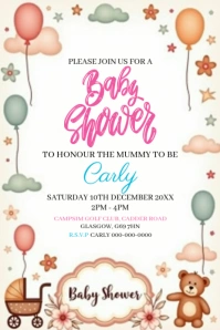 White Maximalist Baby Shower Invitation Pinterest Graphic template