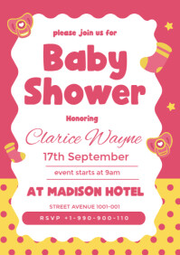 White Baby Shower Invitation A3 Template