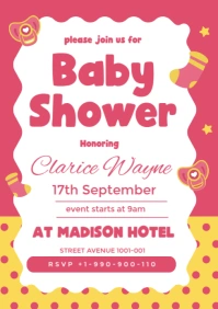 White Maximalist Baby Shower Invite Flyer A3 template