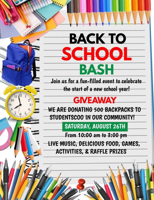 White Maximalist Back To School Bash Flyer (u 传单(美国信函) template