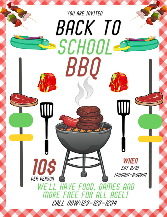 White Maximalist Back To School Bbq  Flyer (us Letter) Iflaya (Incwadi ye-US) template