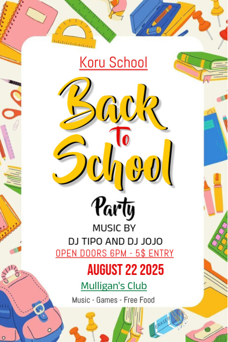 White Maximalist Back To School Party Invite Poster Template | PosterMyWall